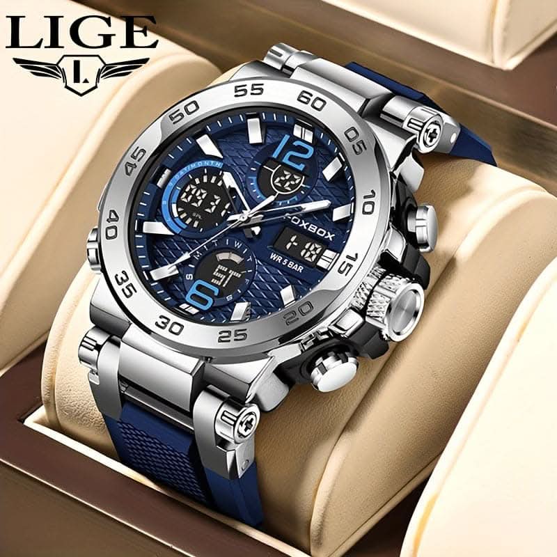 Men's Dual Display Quartz Military Sports Watch – 50M Alarm Clock