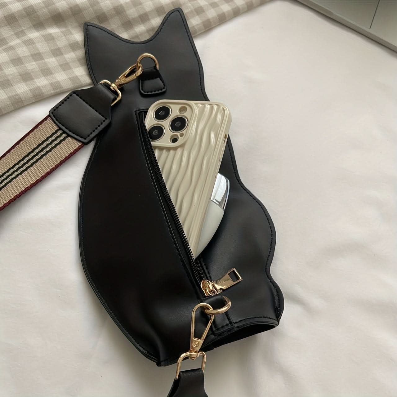 Whimsical Black Cat Shaped Crossbody Bag