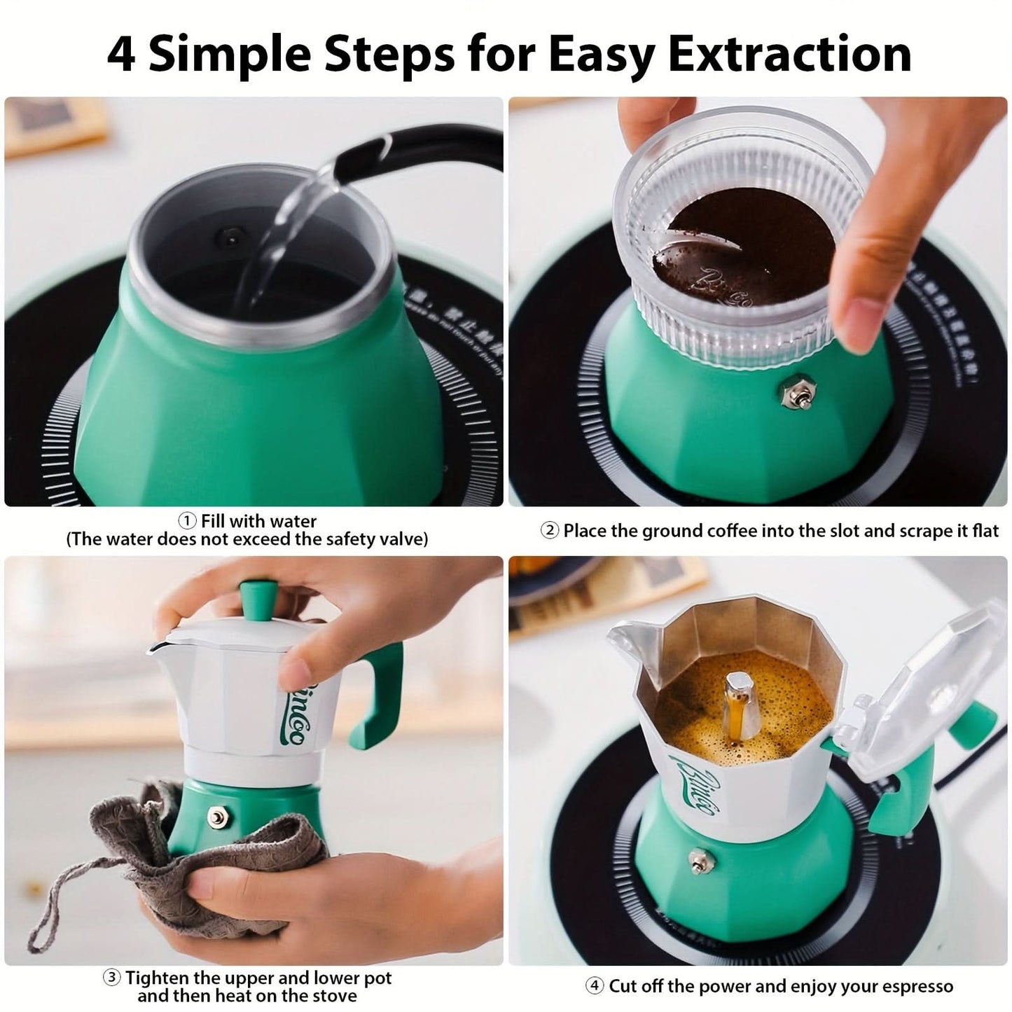 3-Cup Stovetop Espresso Maker – Aluminum Moka Pot Coffee Maker