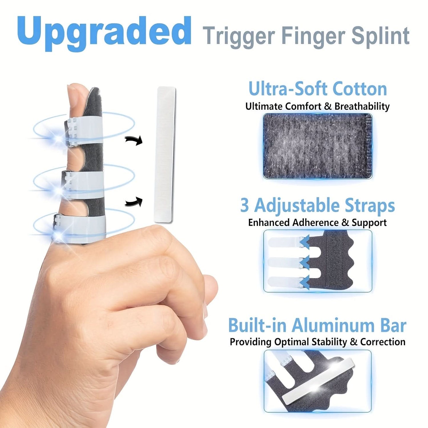 4pcs Trigger Finger Splint Set - Adjustable Finger Brace for Middle