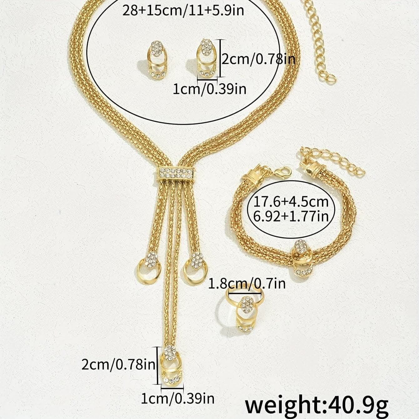 Luxury 4-Piece Jewelry Set – Gold Plated with Rhinestones