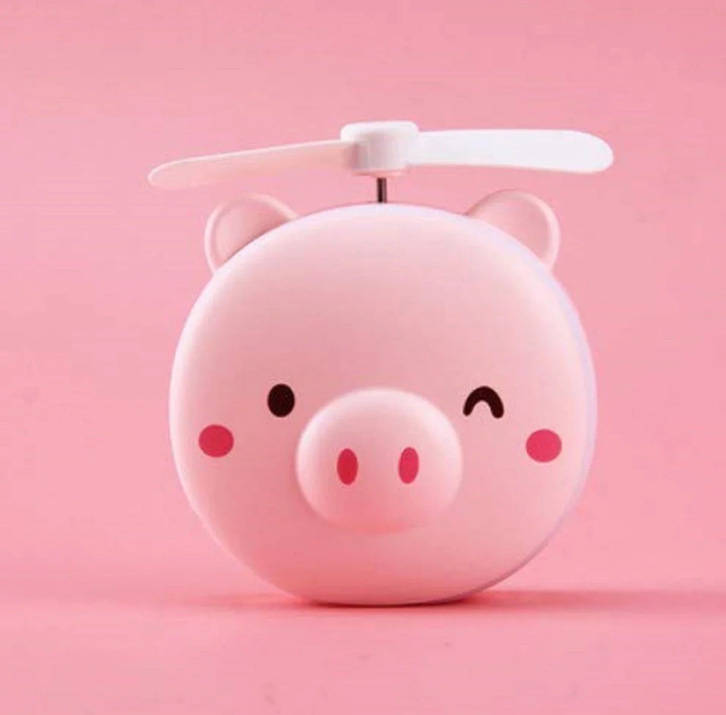 Portable Mini USB Fan – Cute Piggy Beauty Mirror Fan with LED Light & Handheld Design