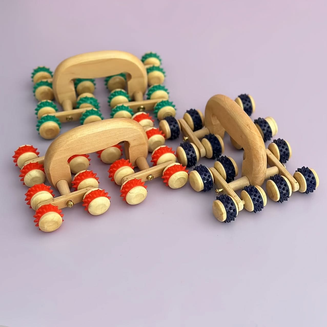 Wooden Massage Roller for Full Body Stress Relief - 16-Wheel Handheld Massager