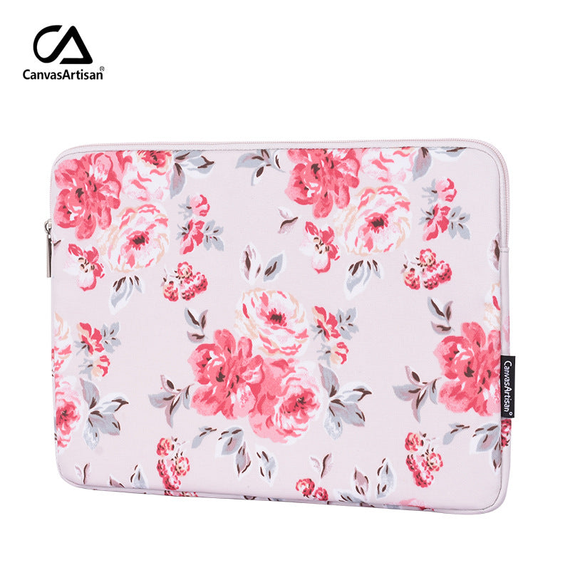 Pink Floral Polyester Laptop Sleeve – Shock-Resistant Case with Zipper & Soft Lining