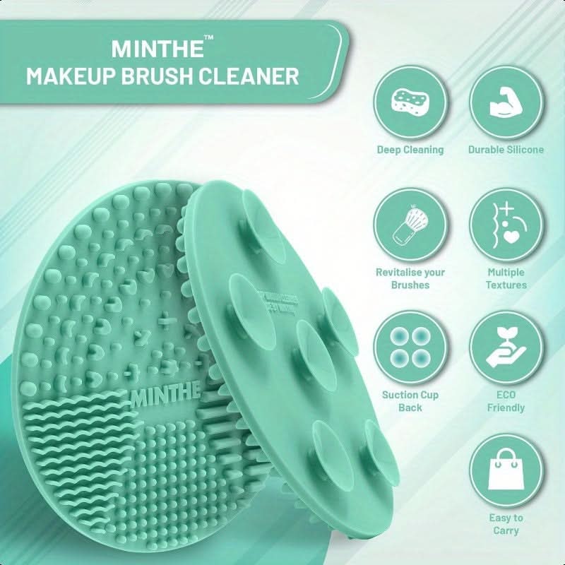 Minthe 2-Pack Silicone Makeup Brush Cleaning Mat – Portable Teal Brush Cleaner with Suction Cups