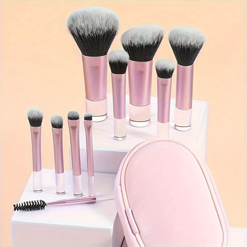 10-Piece Travel Makeup Brush Set with Case - Compact & Versatile