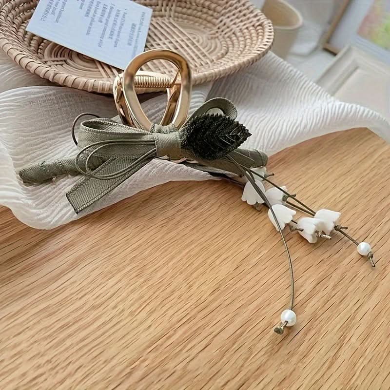 Vintage Lily of the Valley Hair Claw – Large Handcrafted Shark Clip for Women