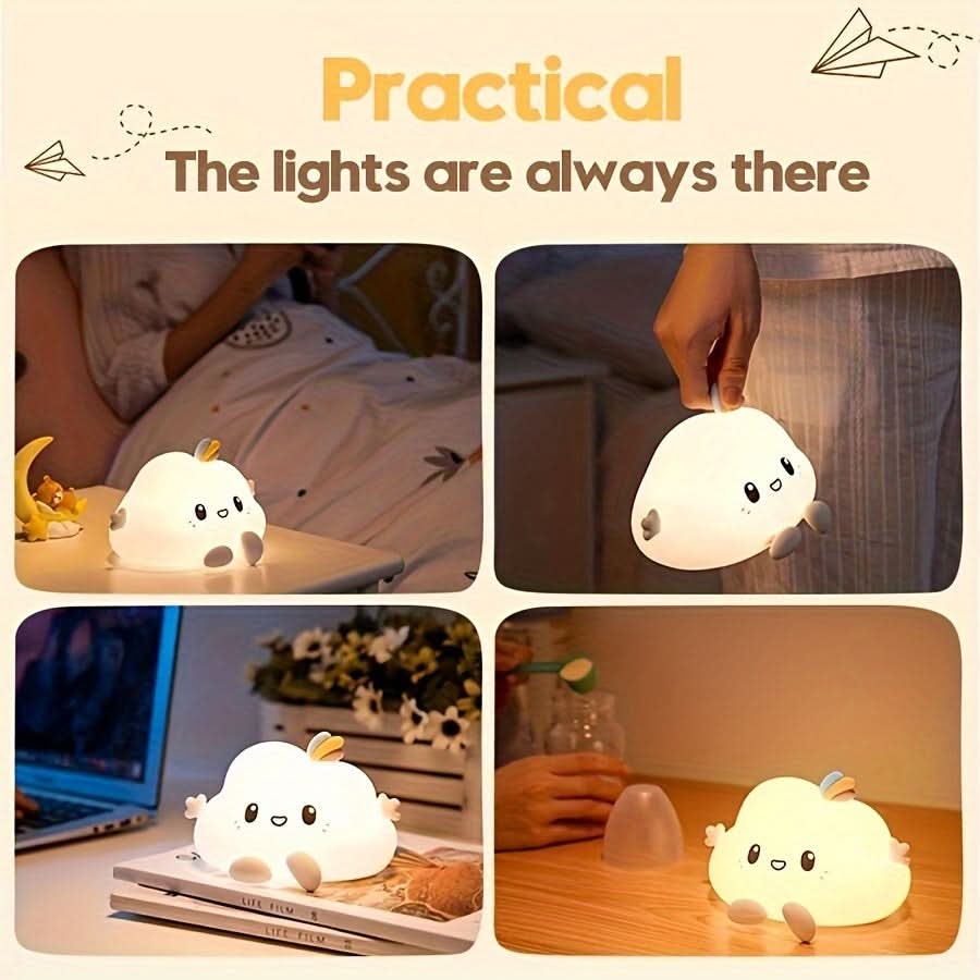 Cloud-Shaped LED Night Light - USB Rechargeable Touch Lamp for Bedside