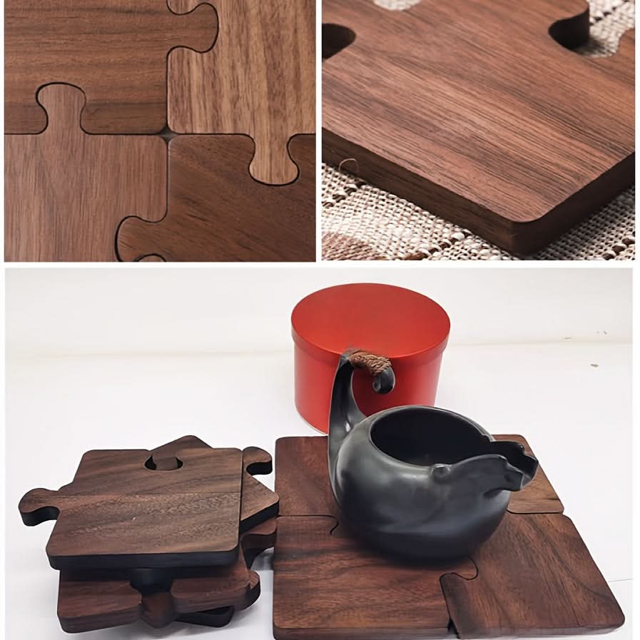 4-Piece Walnut Wooden Puzzle Coaster Set