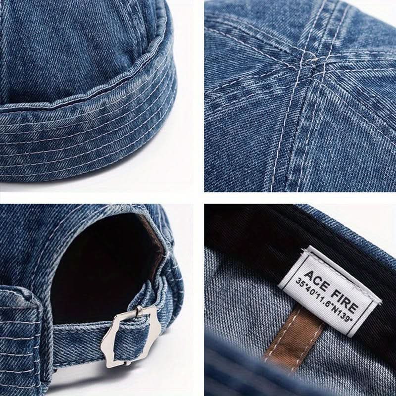 Retro Brimless Denim Docker Hat for Men