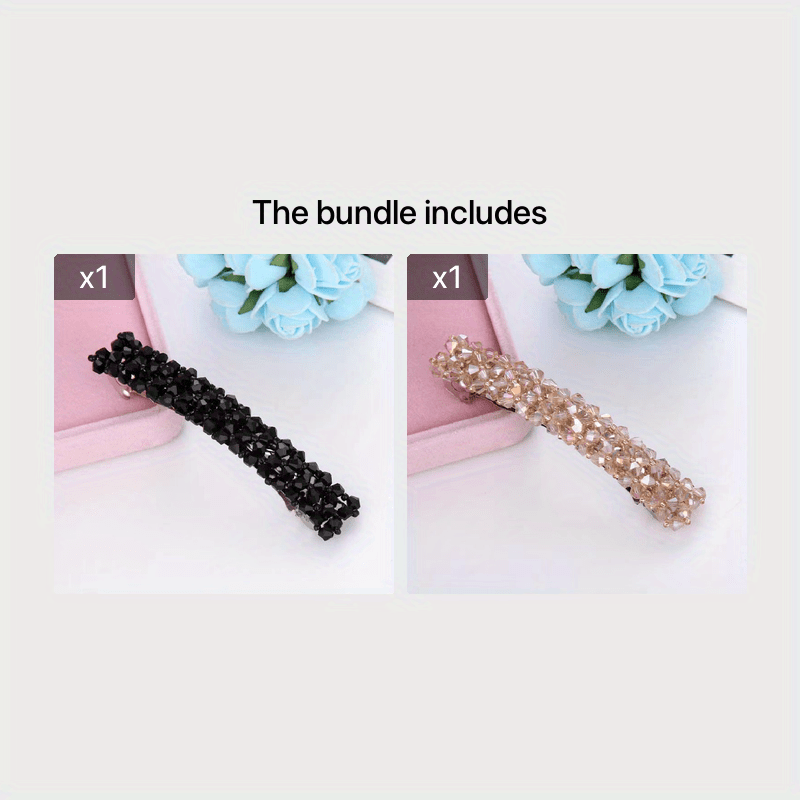 2pcs Crystal Gold Rectangle Hair Clips