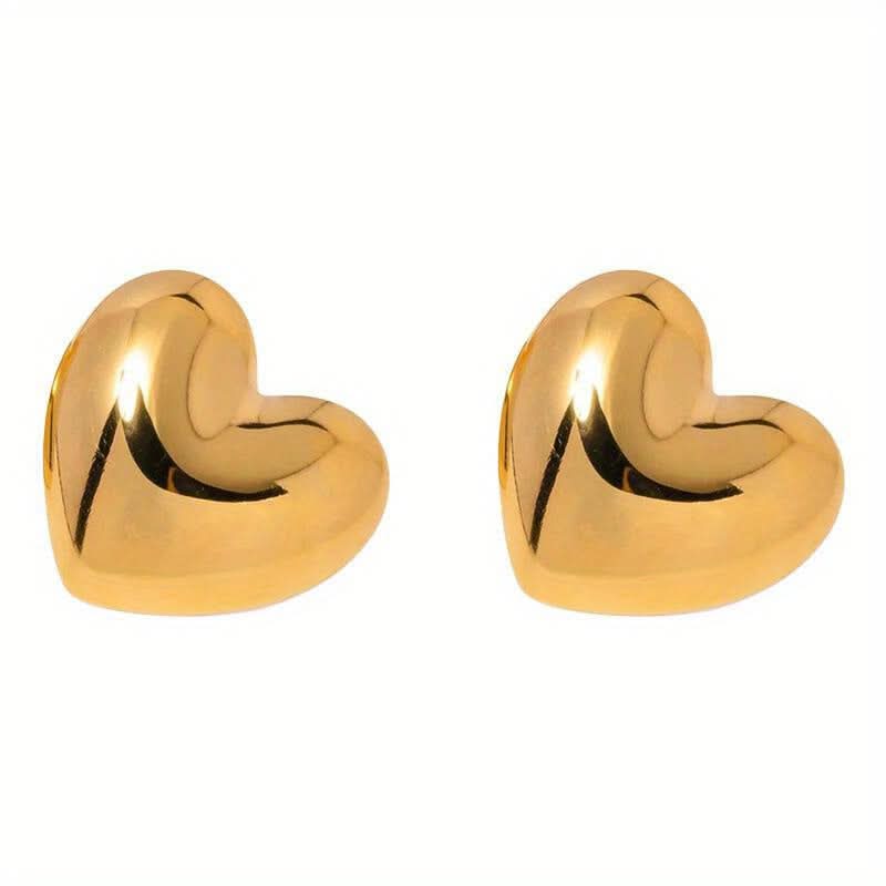 Large Gold Plated Heart Earrings for Women