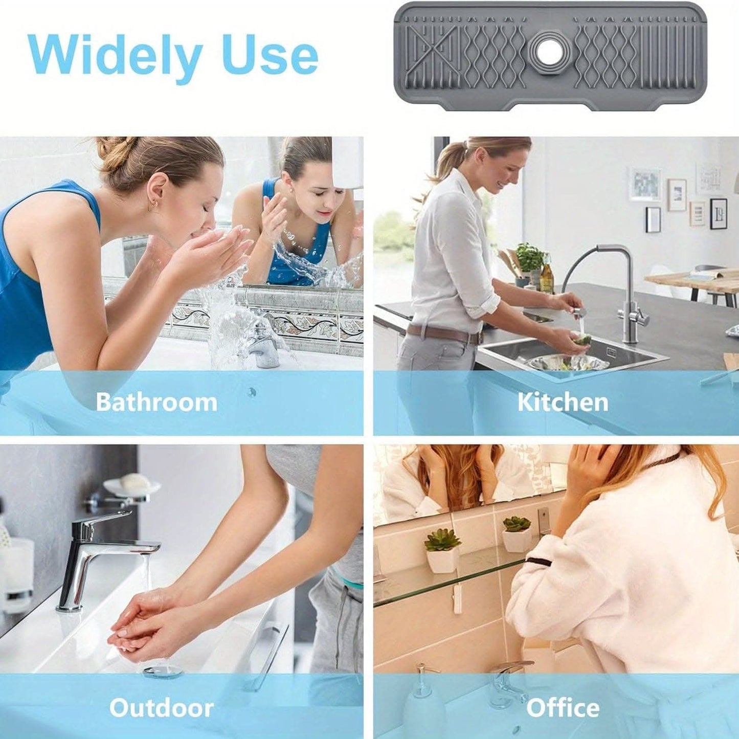 Silicone Sink Faucet Mat - Non-Slip Splash Guard with Fast Draining Design
