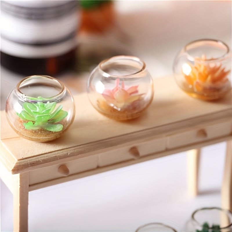 3 Mini Potted Bonsai Models – Crystal-Clear Artificial Plants