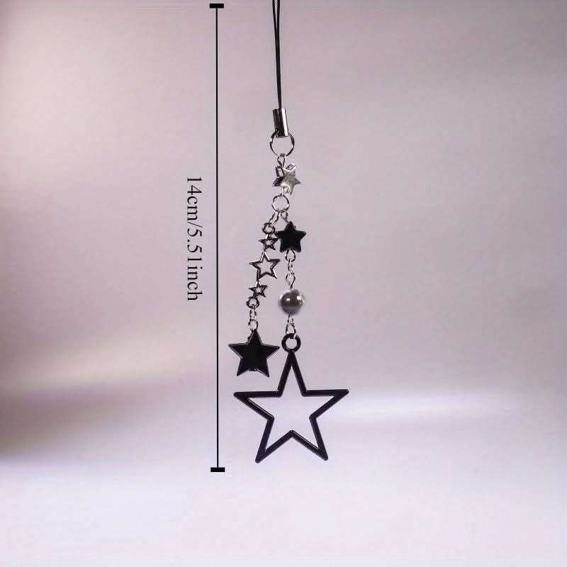 Black Star Phone Charm Strap with Pearl Accent