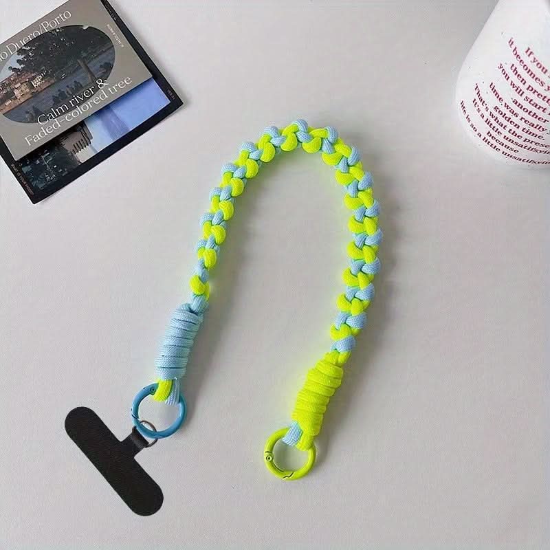 Creative Hand-Woven Color-Block Mobile Phone Lanyard with Universal Clip
