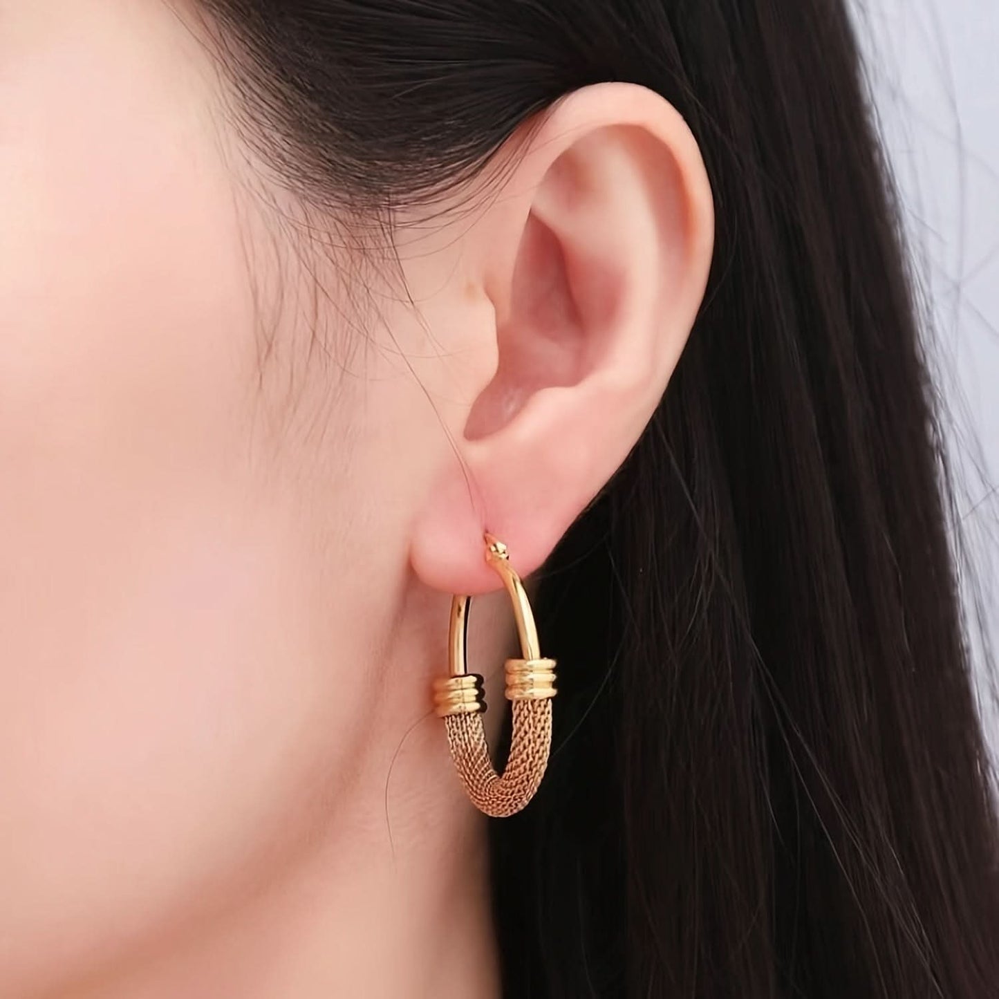 Vintage Stainless Steel Hoop Earrings Set