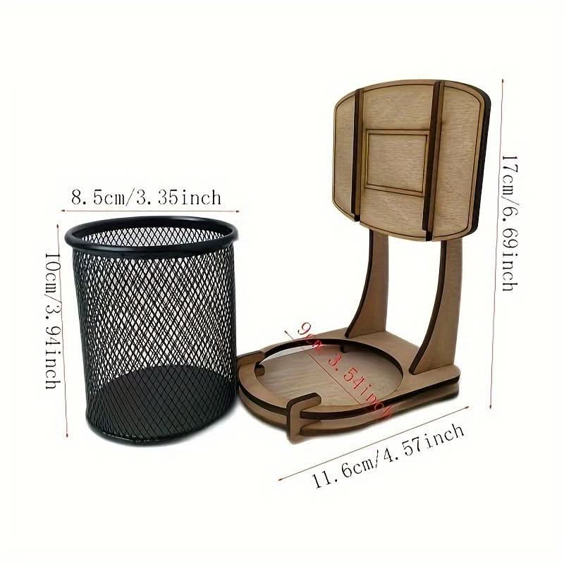 Basketball Hoop Wooden Pen Holder Organizer