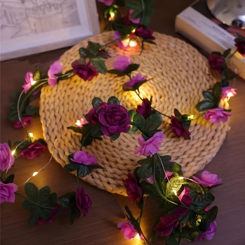 Romantic Rose String Lights – Battery-Powered, Multi-Color LED Flowers
