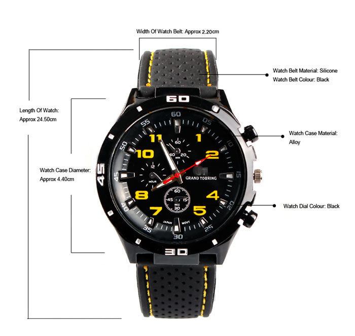 Trendy Men’s Quartz Watch – Racing Style Silicone Strap Casual Wristwatch