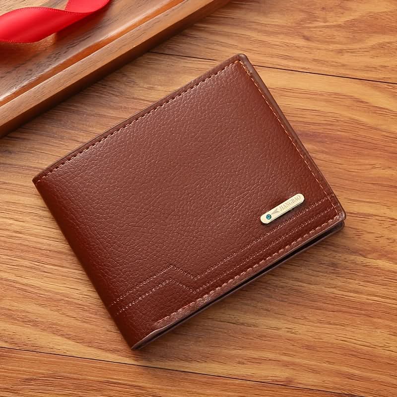 Men's Short Wallet with Money Clip – Casual Lychee Pattern