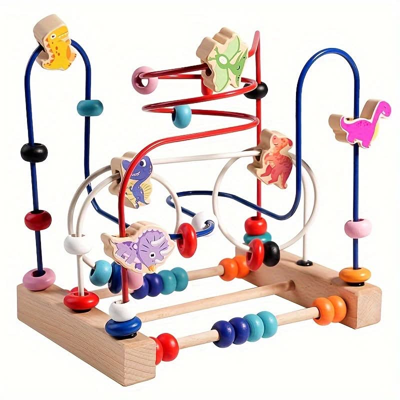 3-Track Wooden Dinosaur Bead Maze – Early Learning Puzzle for Infants