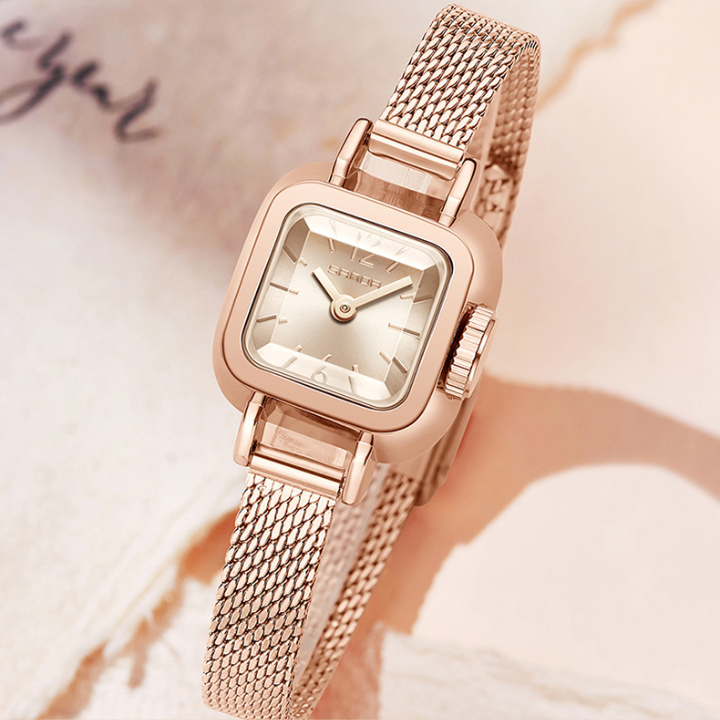 Sanda Women’s Square Quartz Watch – Mesh Stainless Steel Strap, Waterproof Casual Watch