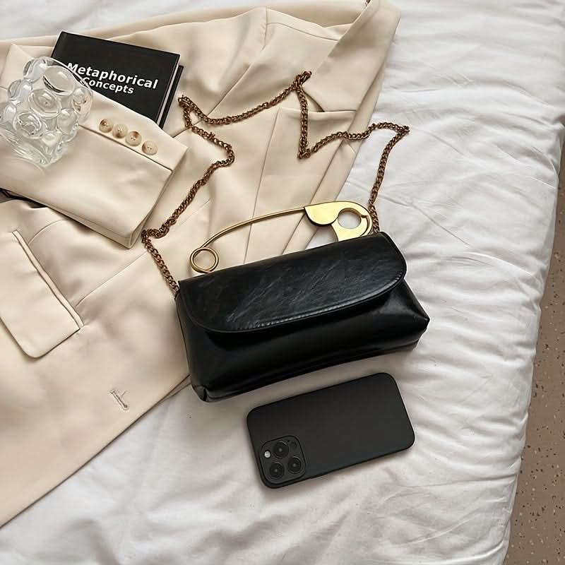 Vintage Black PU Leather Shoulder Bag – Adjustable Strap
