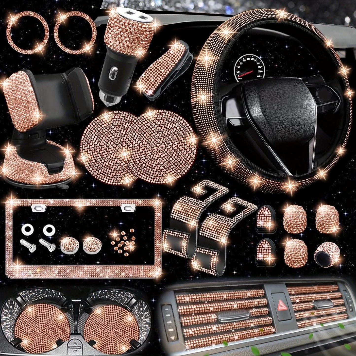 Bling Car Interior Accessories Set – 27 Pcs, Universal Fit