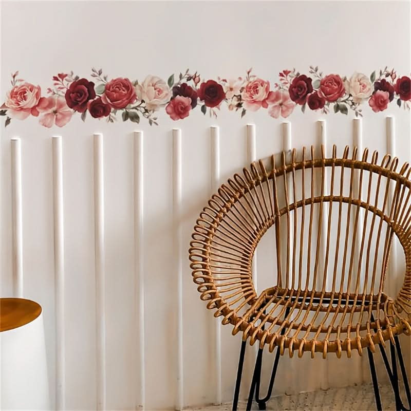 Modern Floral Peony Flower Border Decal - Self-Adhesive PVC Peel
