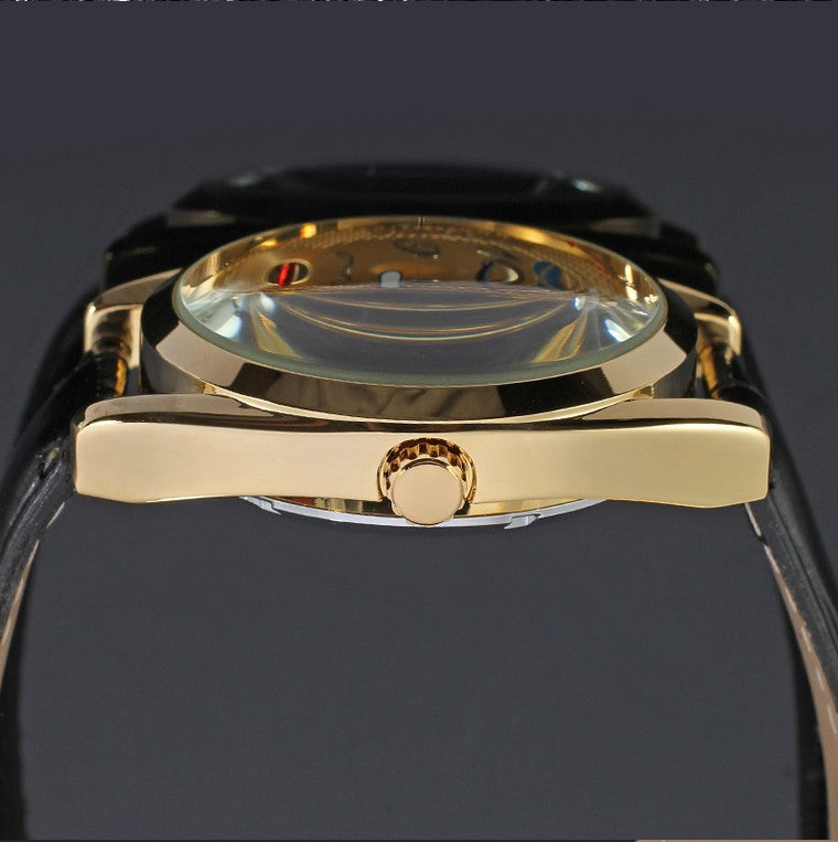 T-Winner Men’s Hollow Mechanical Watch – Business Leather Strap Automatic Timepiece