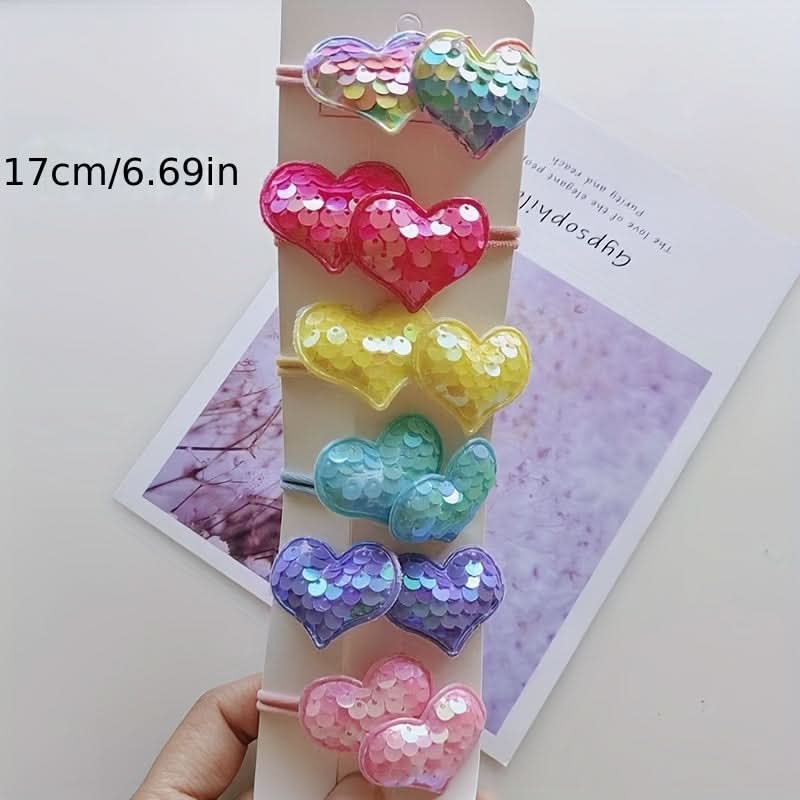 12PCS Sequin Love Star Crown Hair Ties