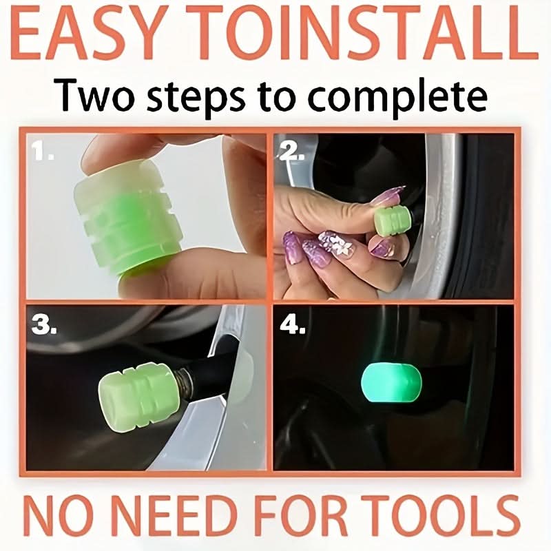 Glow-in-the-Dark Tire Valve Caps – Universal Set for Cars, Bikes & More