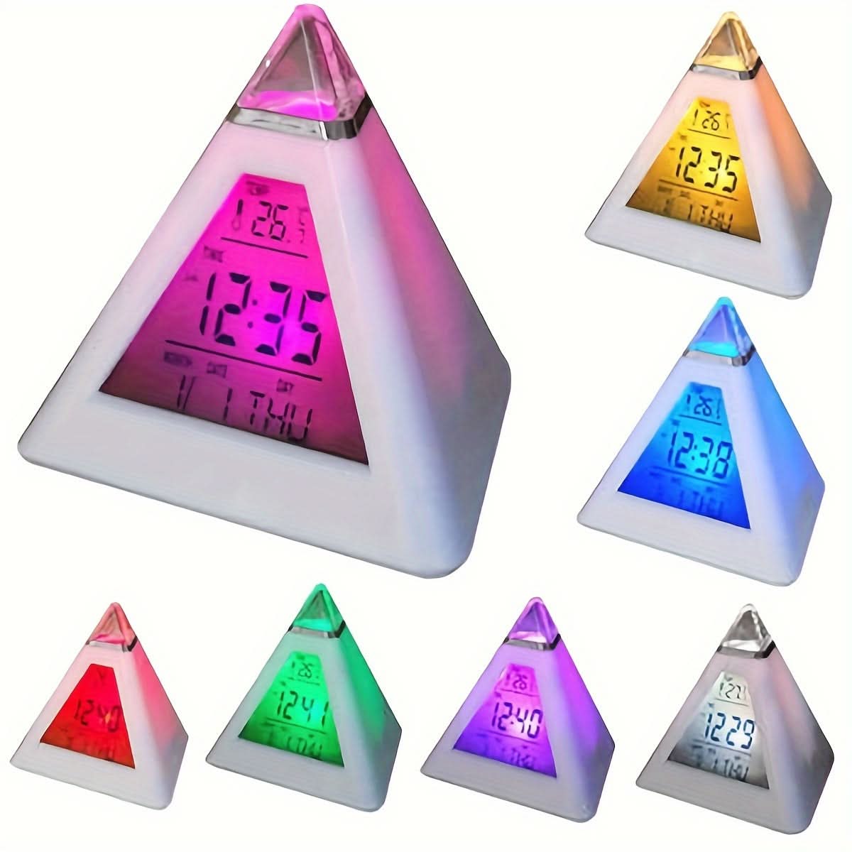 7-Color Changing LED Digital Alarm Clock – Pyramid Night Light