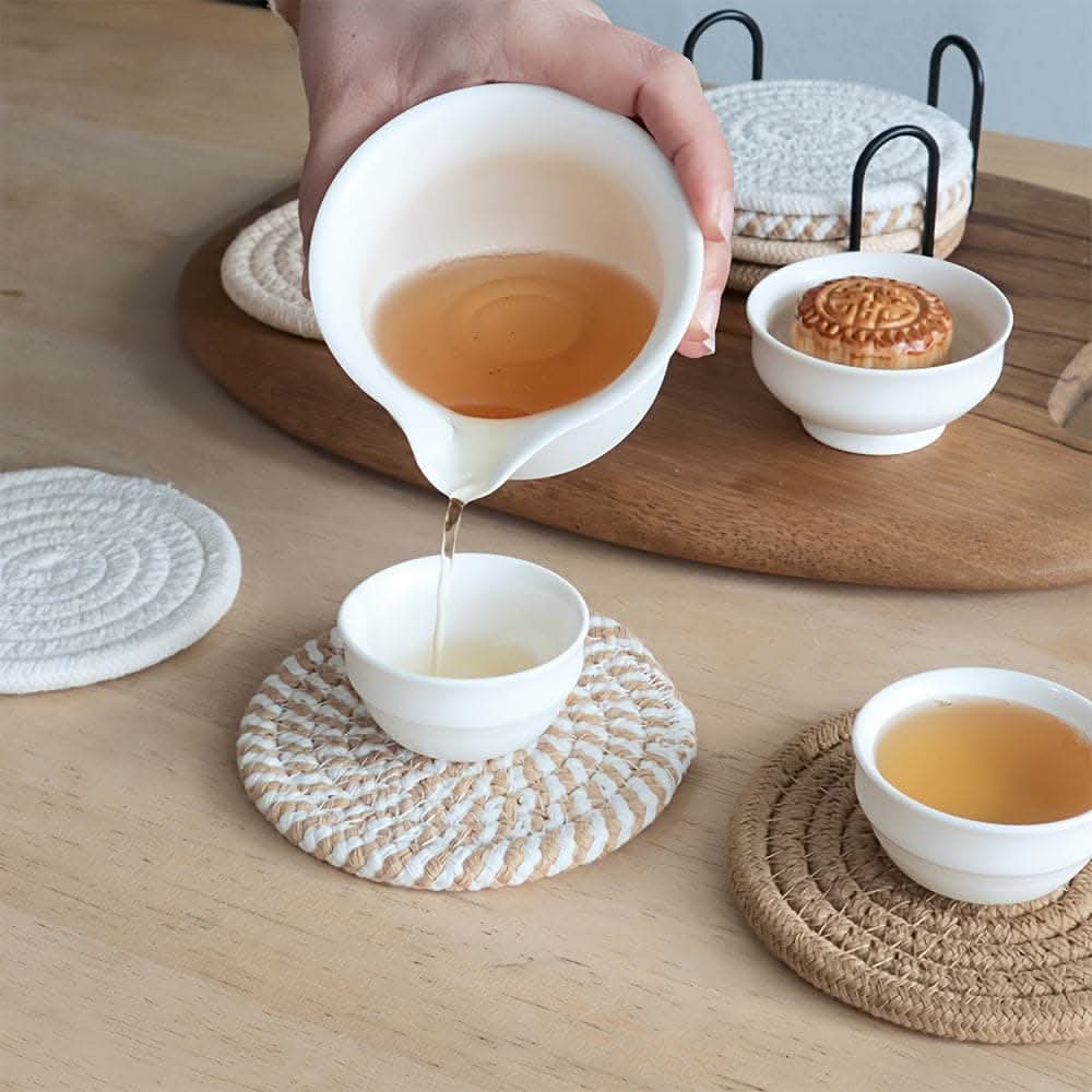 8-Piece Minimalist Cotton Fabric Drink Coasters - Brown Series