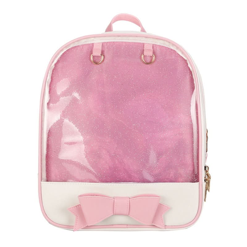 Korean Style Transparent Women's Backpack with Bow - Stylish School Bag