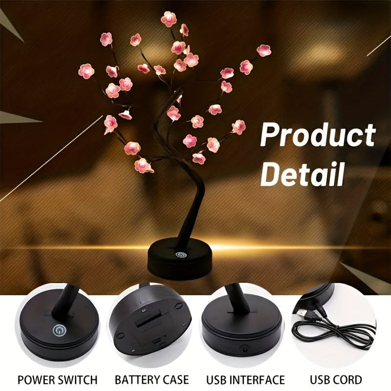Cherry Blossom LED Bonsai Tree Lamp - USB & Battery Powered