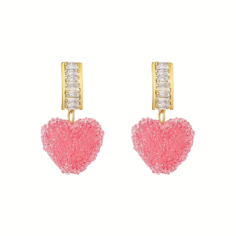 Candy Colored Heart-Shaped Rhinestone Dangle Earrings