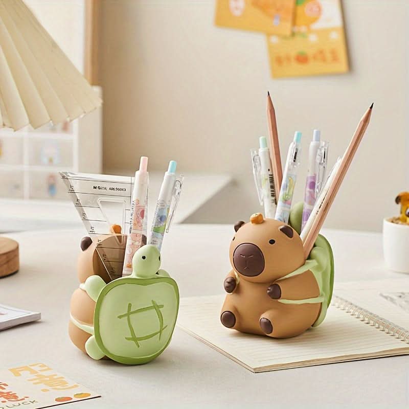 Kapibarasan Turtle-Backed Pencil Holder, ABS Desk Organizer