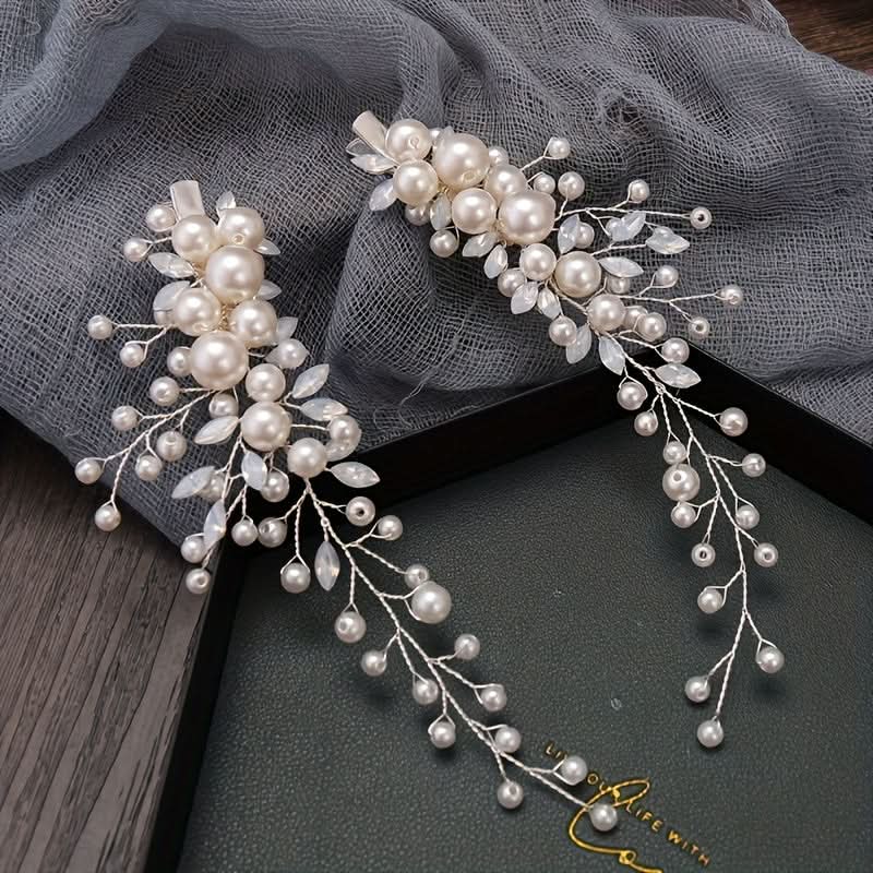 2pcs White Faux Pearl Hair Clips