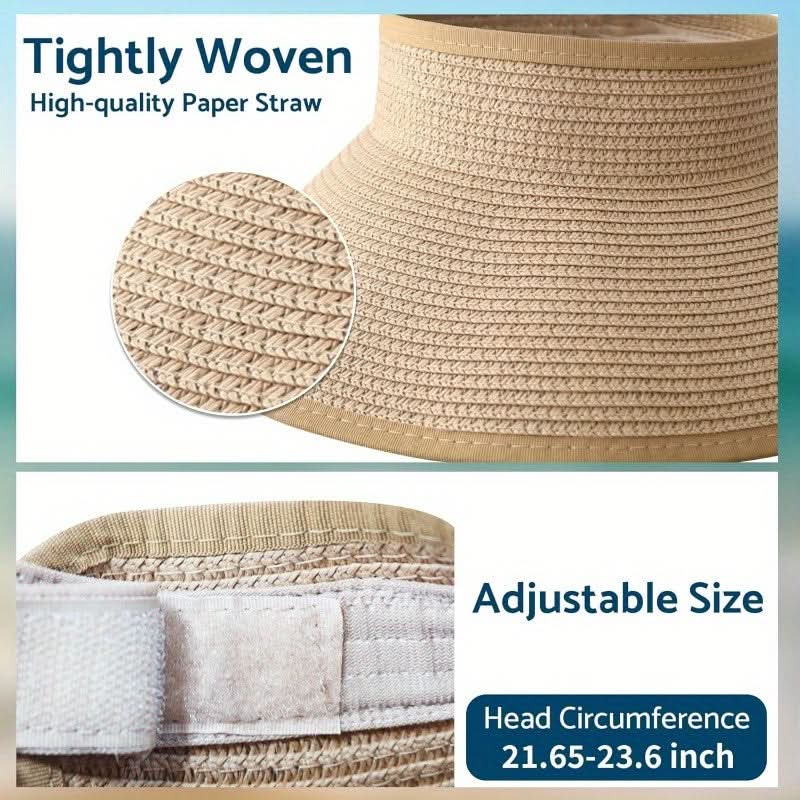 Women's Wide Brim Straw Sun Hat with Ponytail Hole – Breathable