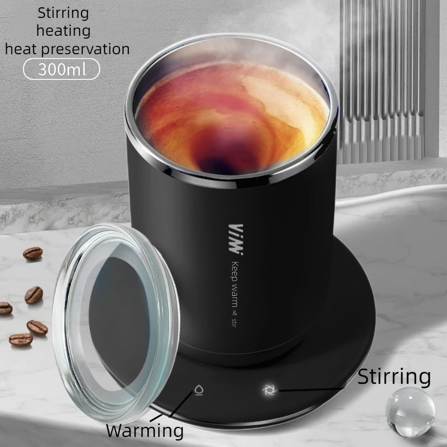 Smart Heat Self-Stirring Mug - Auto Heating, Insulated Stainless Steel Coffee Cup