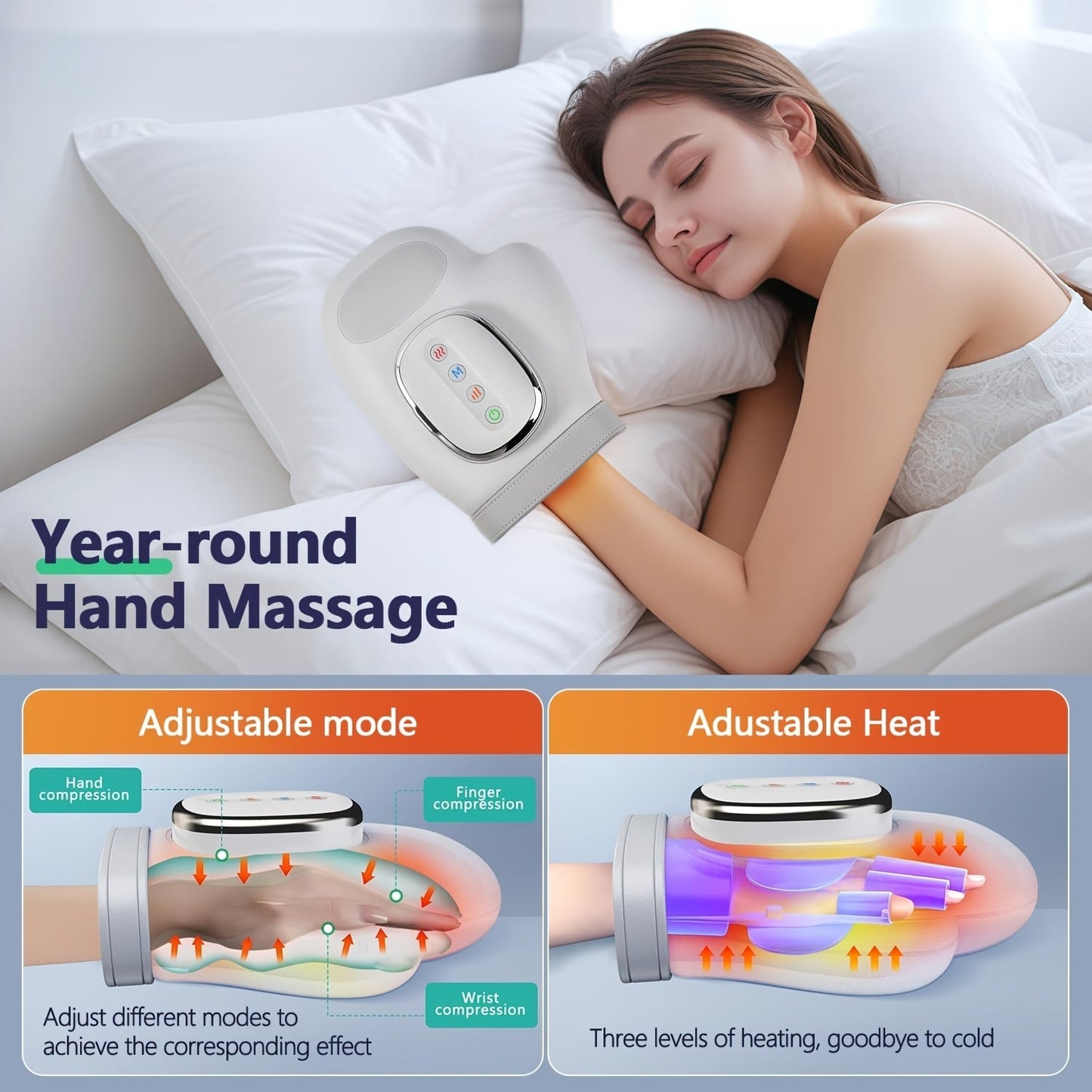 Heated Hand Massager with Compression – 3 Massage Modes, 4 Heat Levels, Palm Rollers for Pain & Numbness Relief