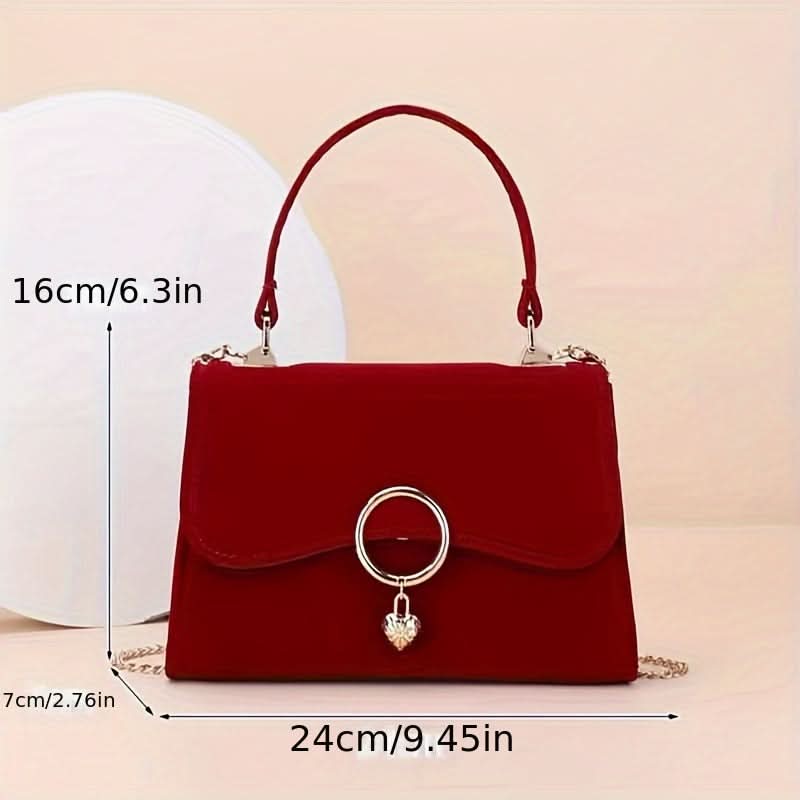 Elegant Red Velvet Bridal Clutch with Chain Strap