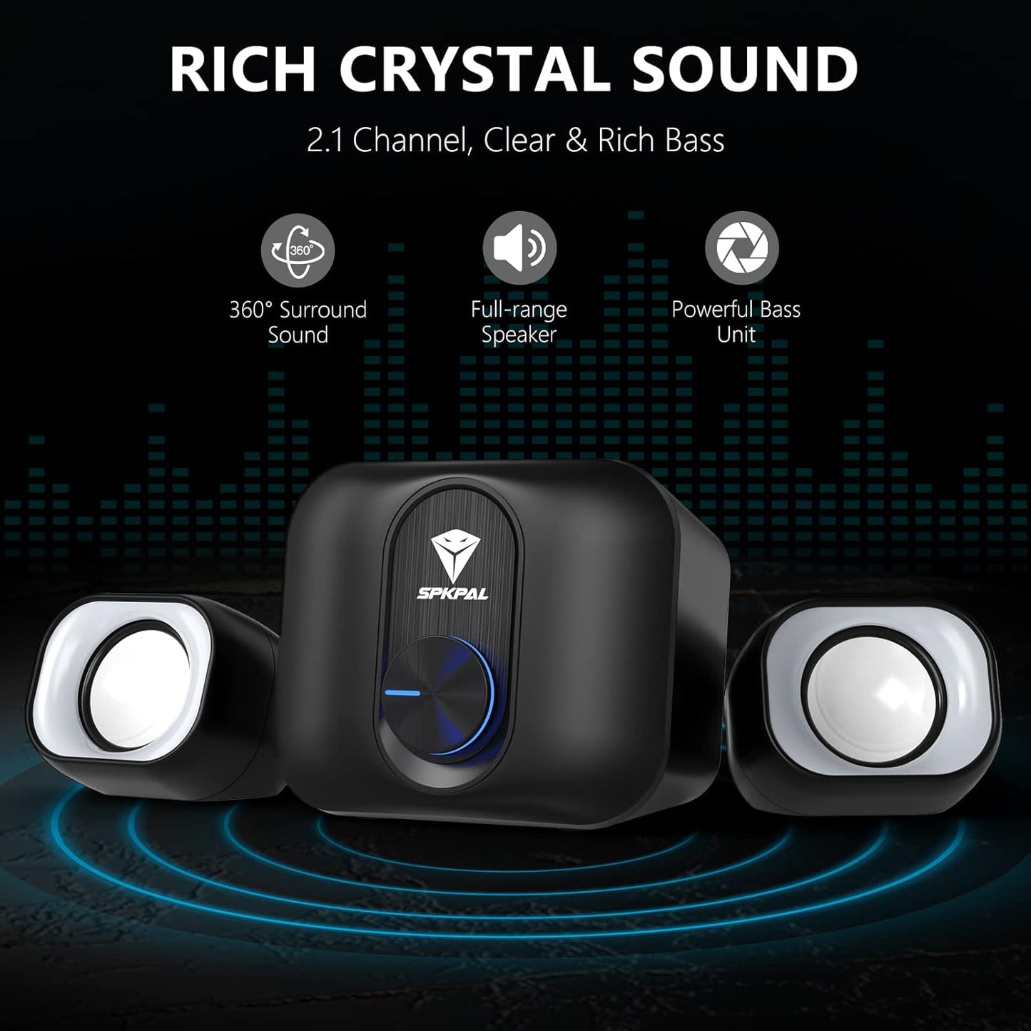 SPKPAL 2.1 USB-Powered Computer Speakers with Subwoofer – 11W Stereo PC Speaker System