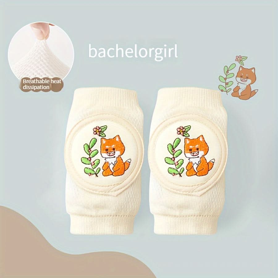 2pcs Baby Knee Pads with Cute Animal Embroidery - Soft, Breathable Anti-Slip