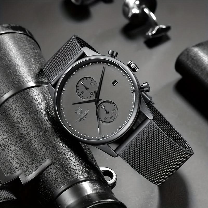 Men's Chronograph Stainless Steel Mesh Watch – Quartz Movement, Stopwatch