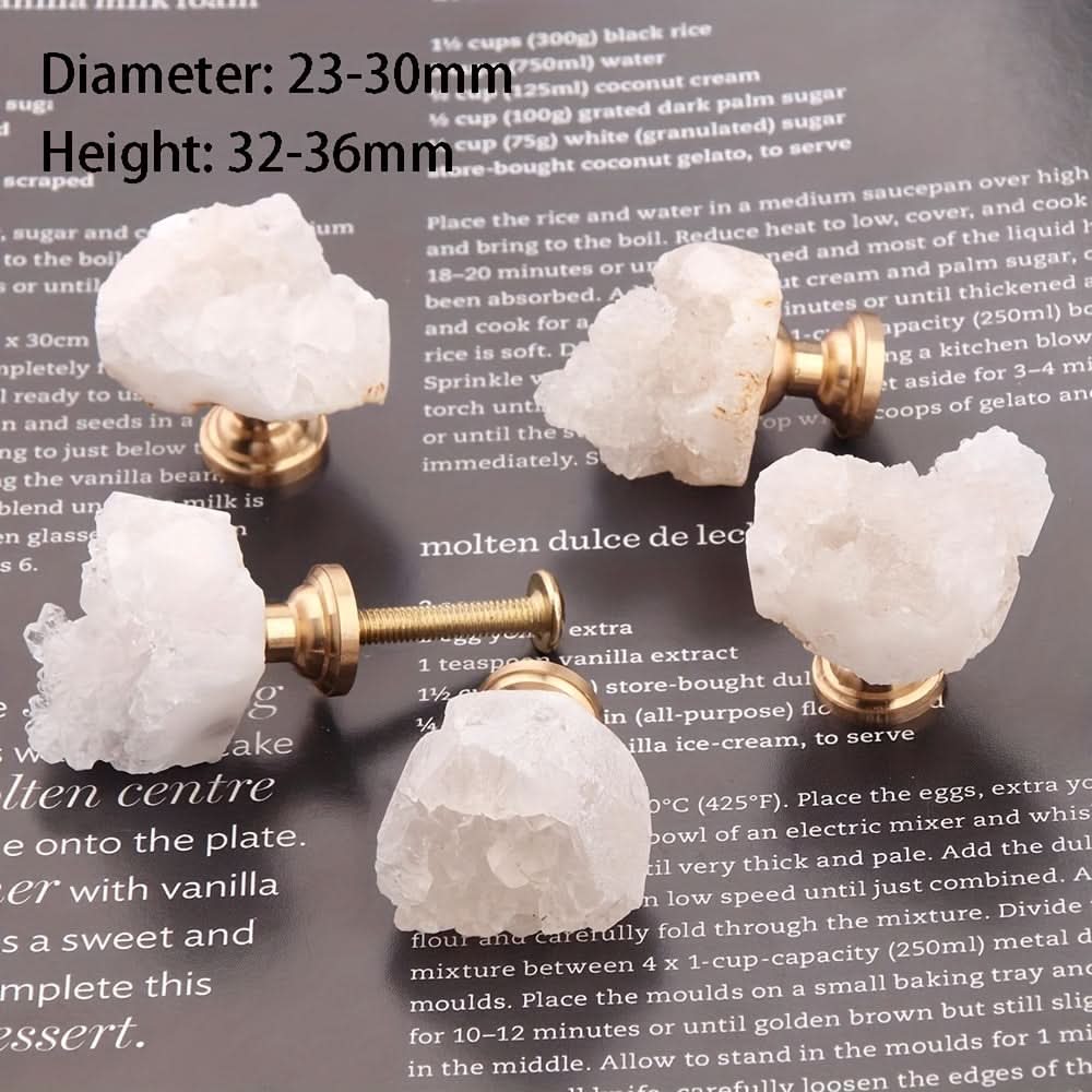 6-Pack White Crystal Stone Drawer Pulls – Natural Raw Stone Handles