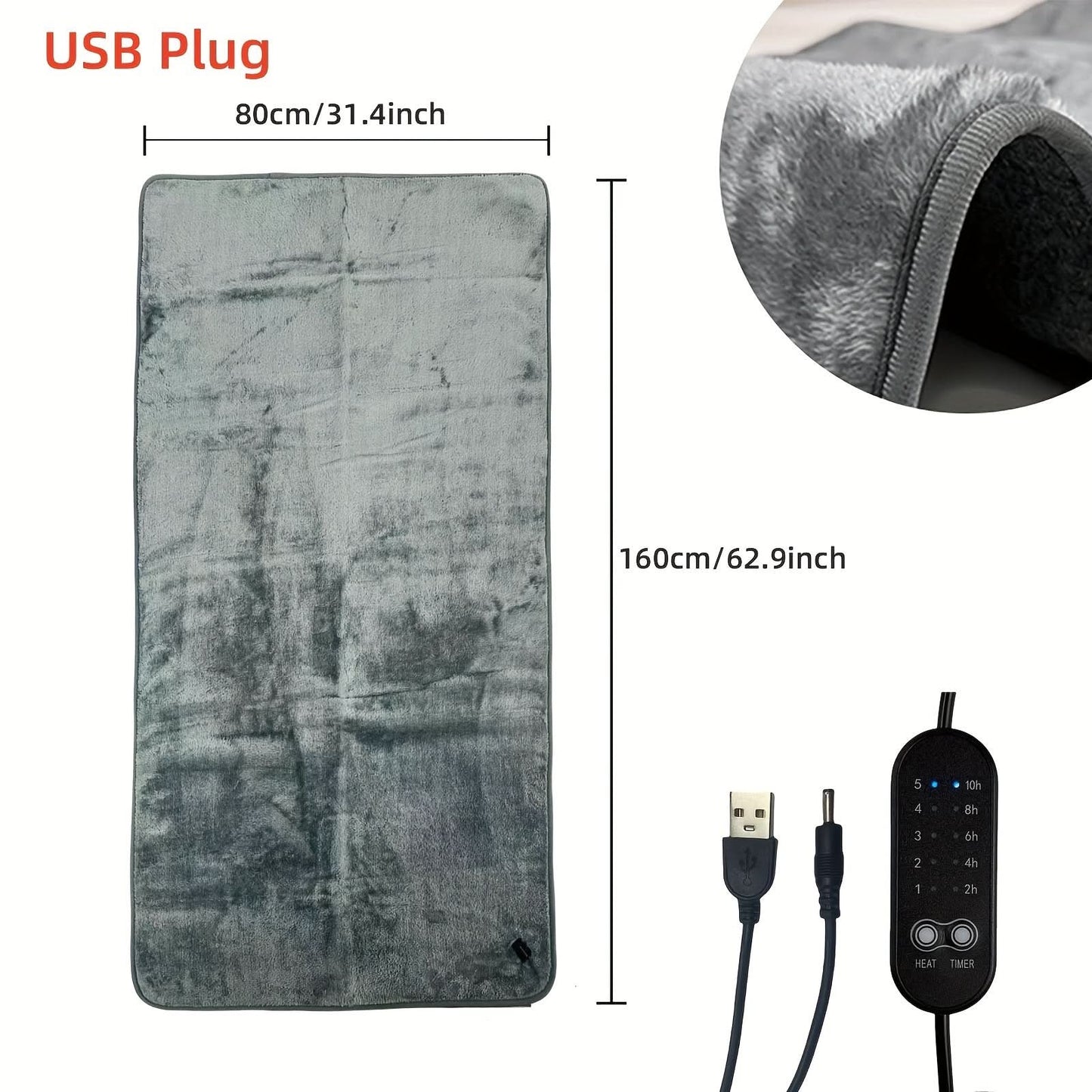 USB Electric Heated Blanket with 5 Temperature Settings