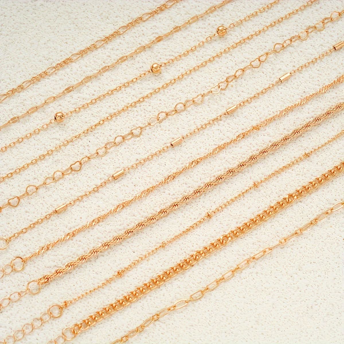 Pack of 11-Piece Simple Chain Twist Anklet Set